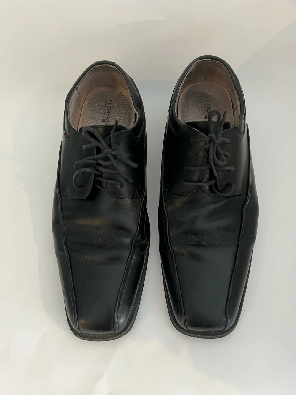 Classic Florsheim Black Leather Square-Toe Lace-Up Oxfords Size 11.5